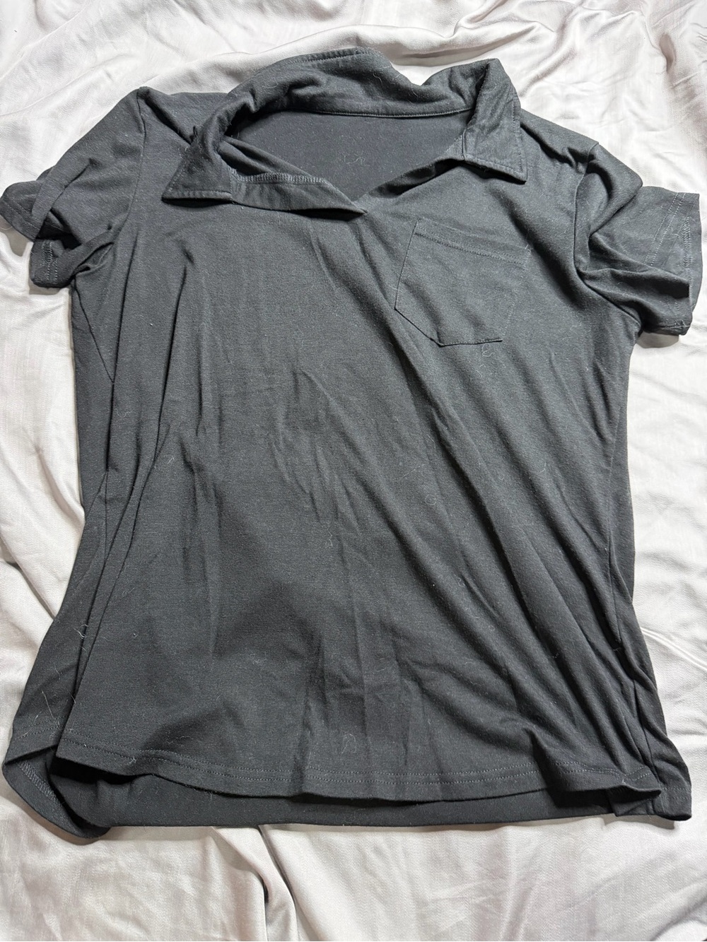 Casual Black Short-Sleeve Collared Pocket Tee